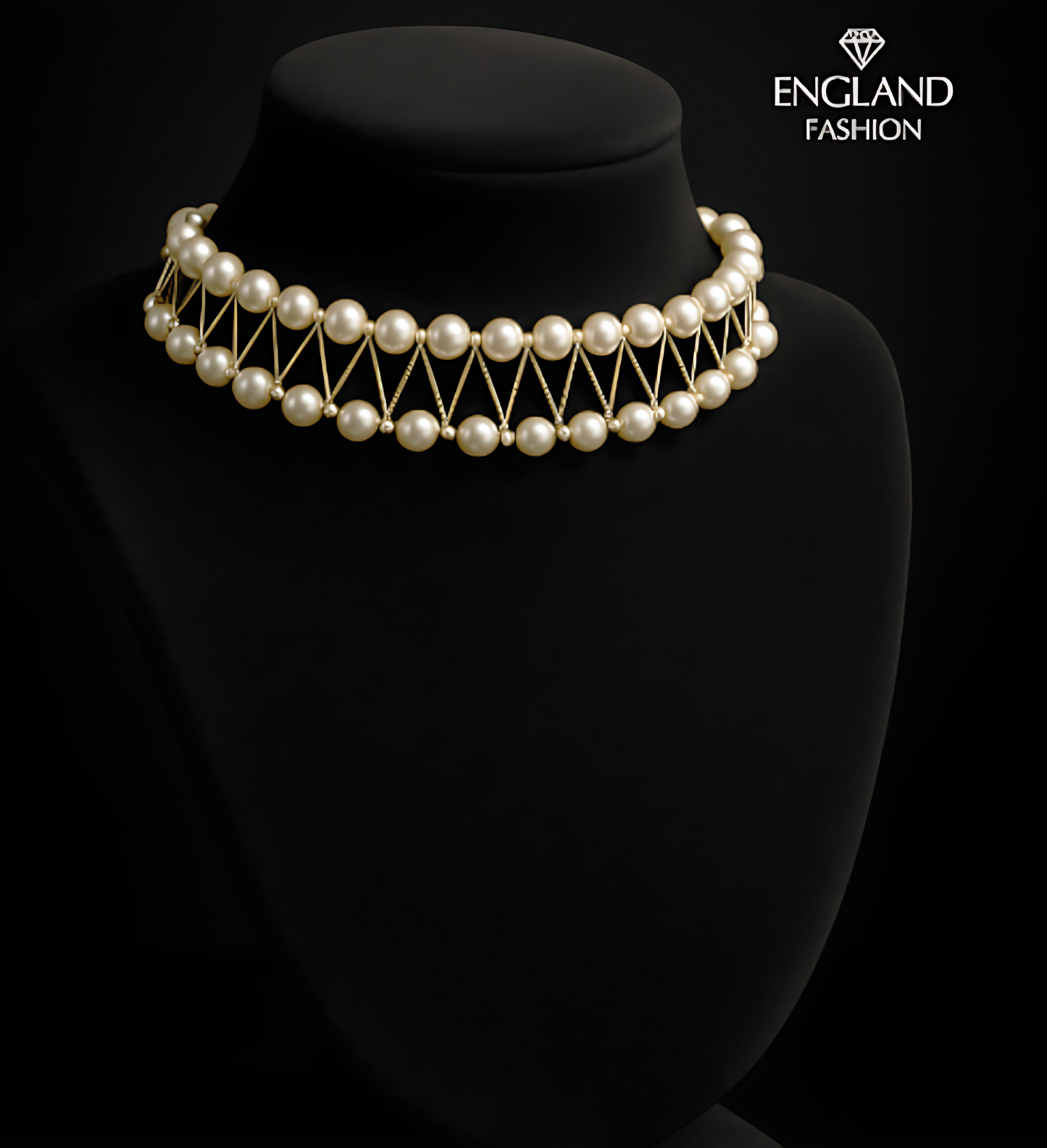 F-Elegant Golden Pearl Lattice Choker – Luxe Statement Jewelry