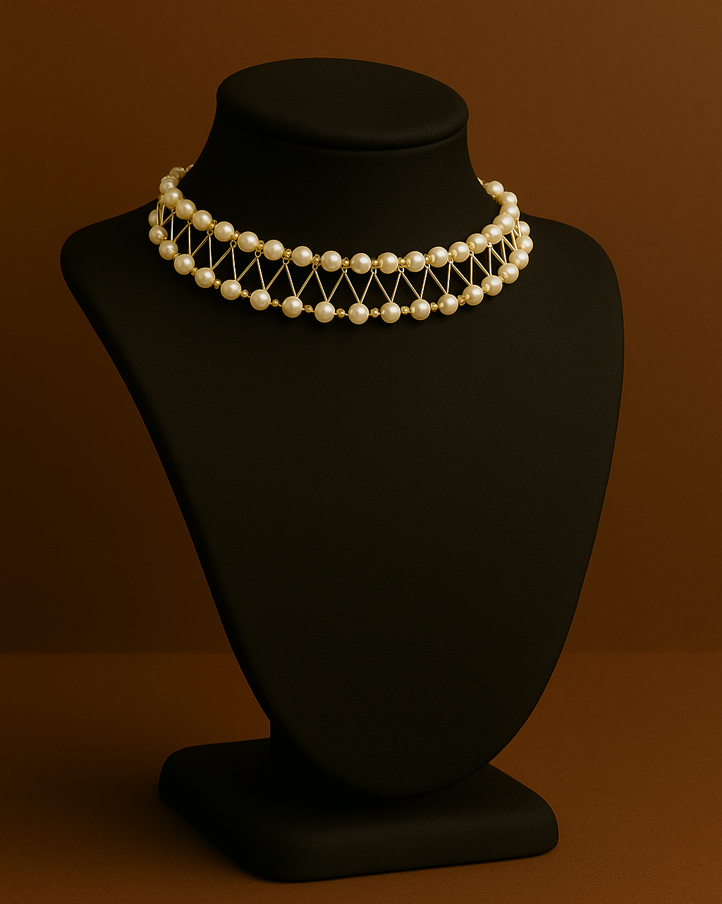 F-Elegant Golden Pearl Lattice Choker – Luxe Statement Jewelry
