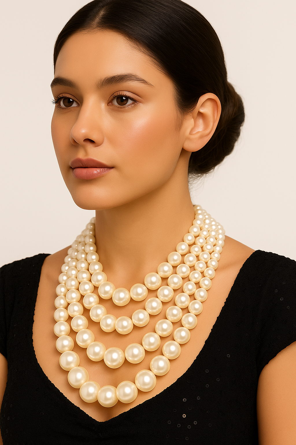 E-Lustrous Elegance – Multi-Layered Classic Pearl Necklace