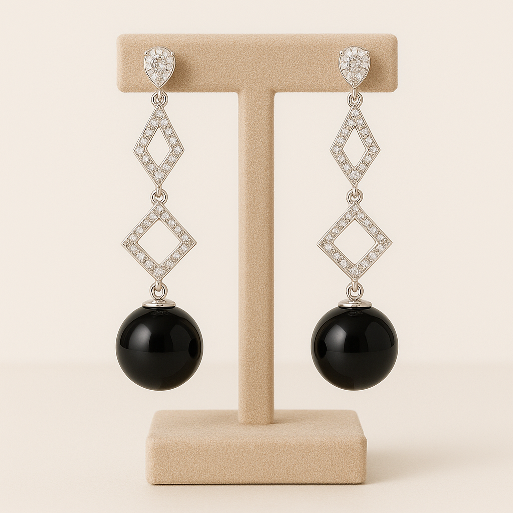I-Black Glam Statement Necklace – Elegant Beaded Choker with Silver Accents