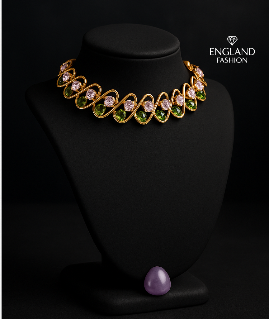 C ENGLAND FASHION Green Stone Designer Necklace Set for Women