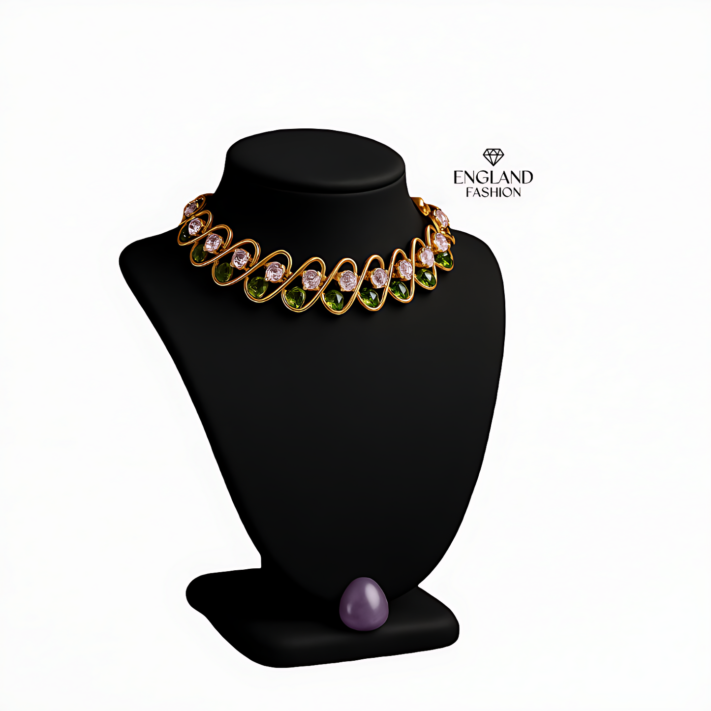 C ENGLAND FASHION Green Stone Designer Necklace Set for Women