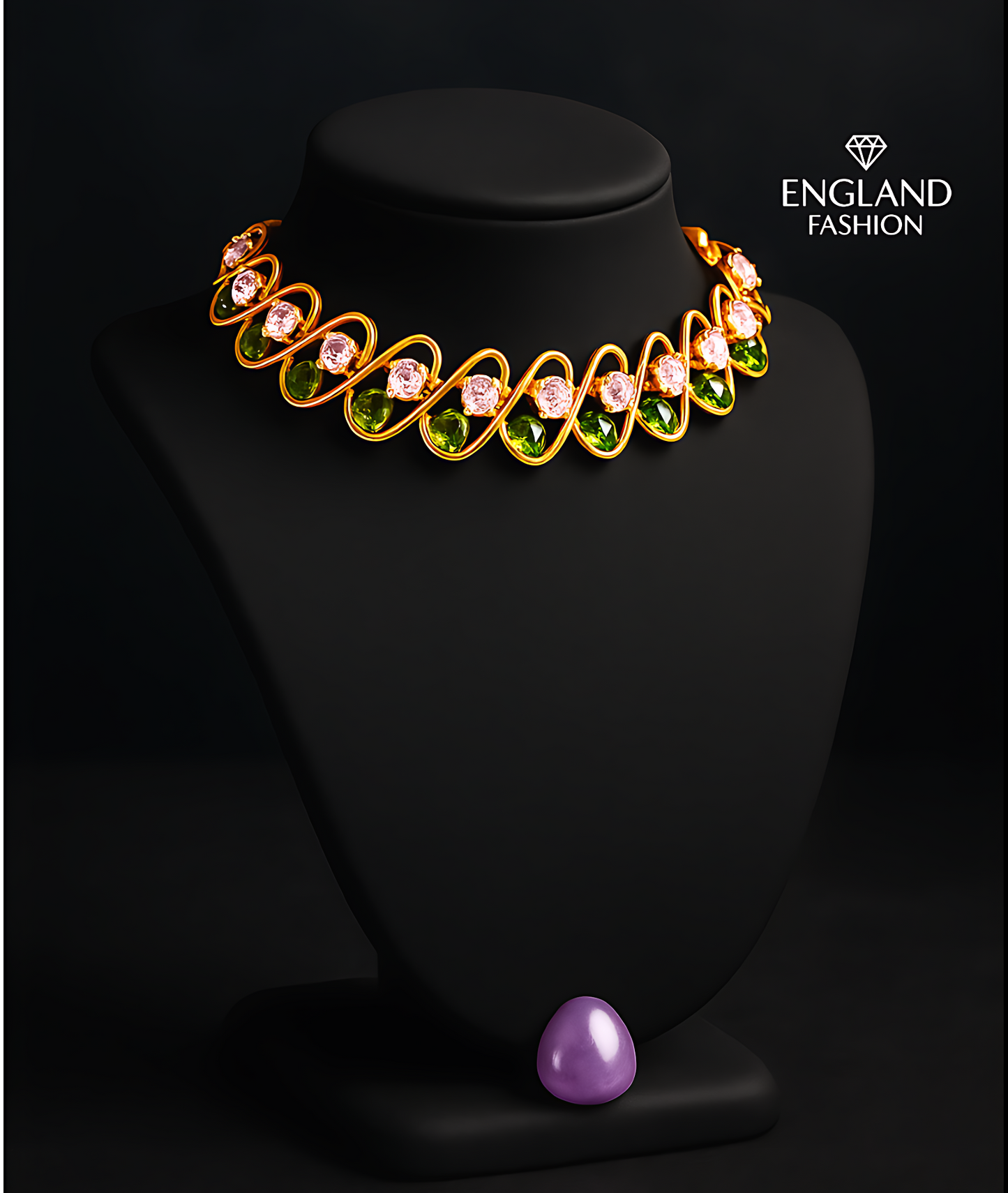 C ENGLAND FASHION Green Stone Designer Necklace Set for Women