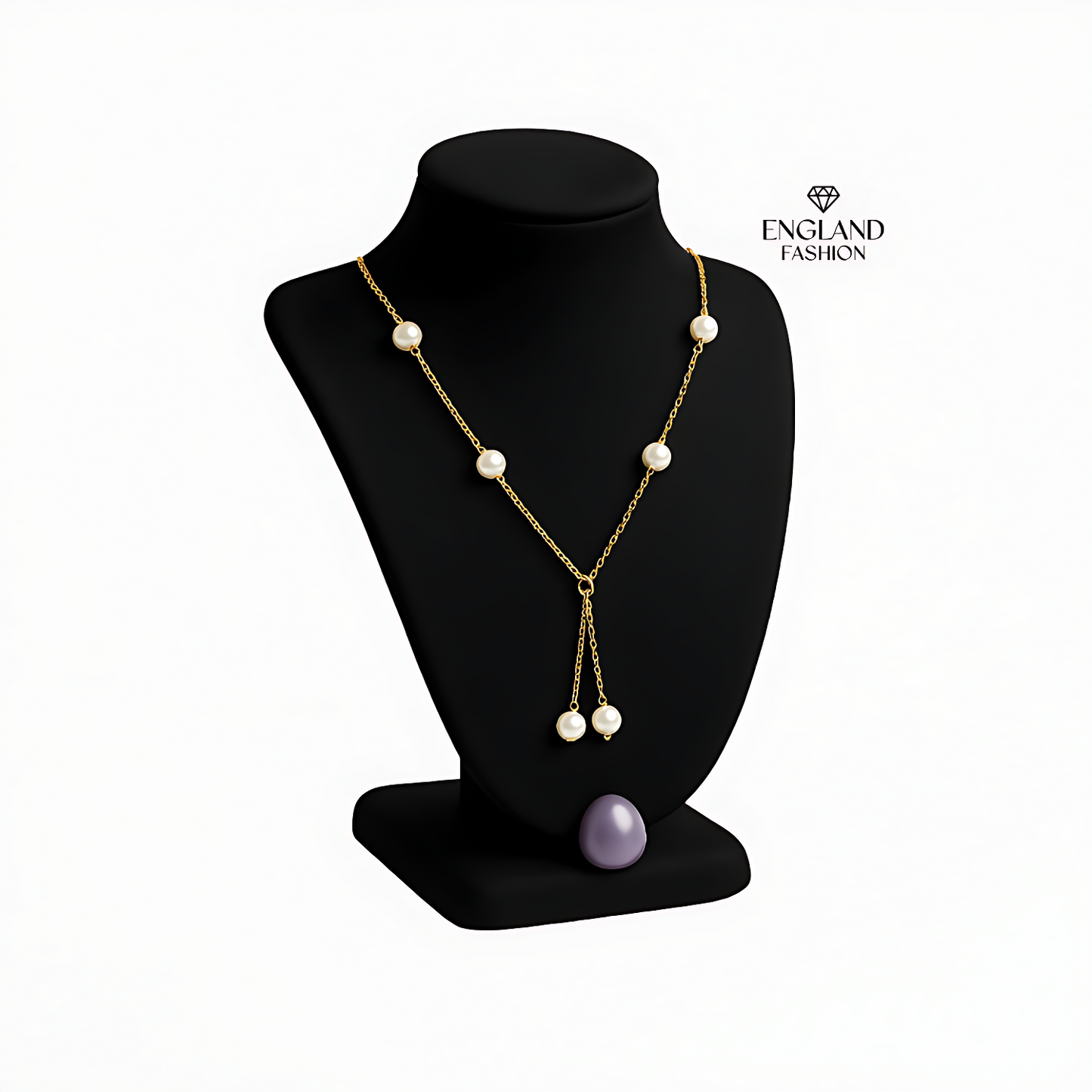 B- Regal Pearl Cascade – Signature Gold Necklace by England Fashion