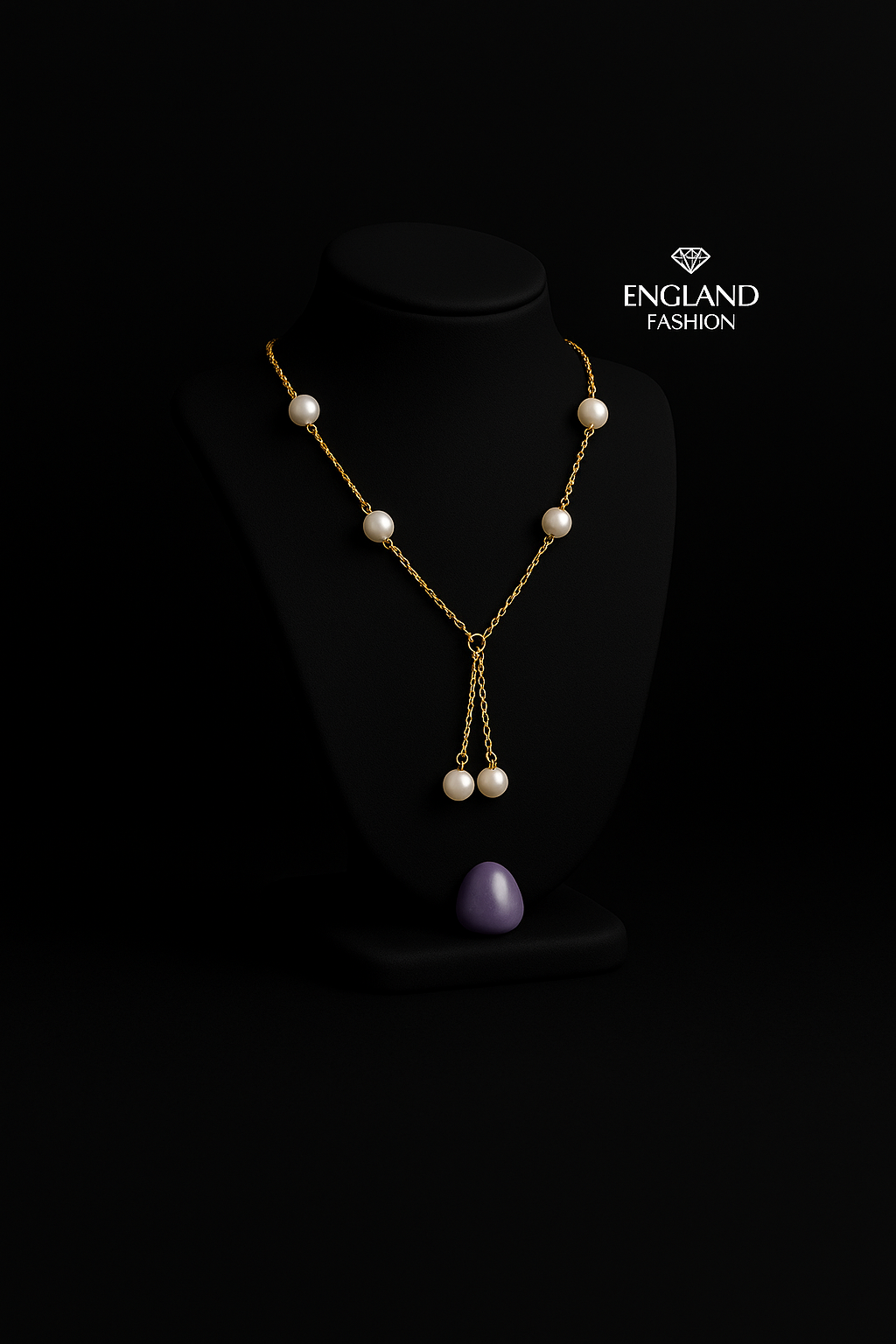 B- Regal Pearl Cascade – Signature Gold Necklace by England Fashion