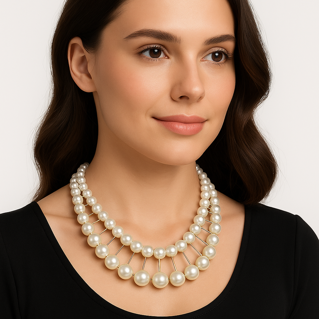 G-Luxurious Multi-Strand Pearl Statement Necklace – Classic Elegance for Weddings, Parties & Everyday Glam