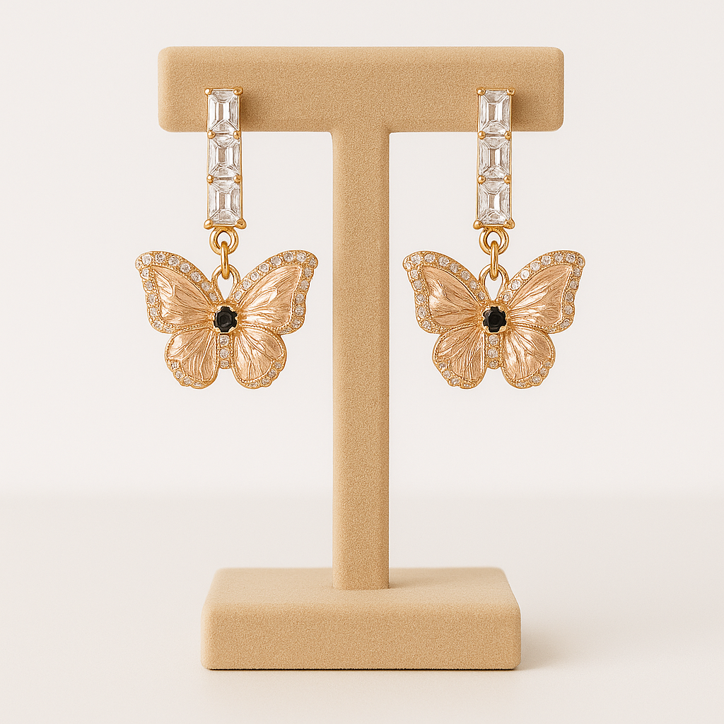 J-Elegant Butterfly Drop Earrings – Gold Plated with Crystal Detailing
