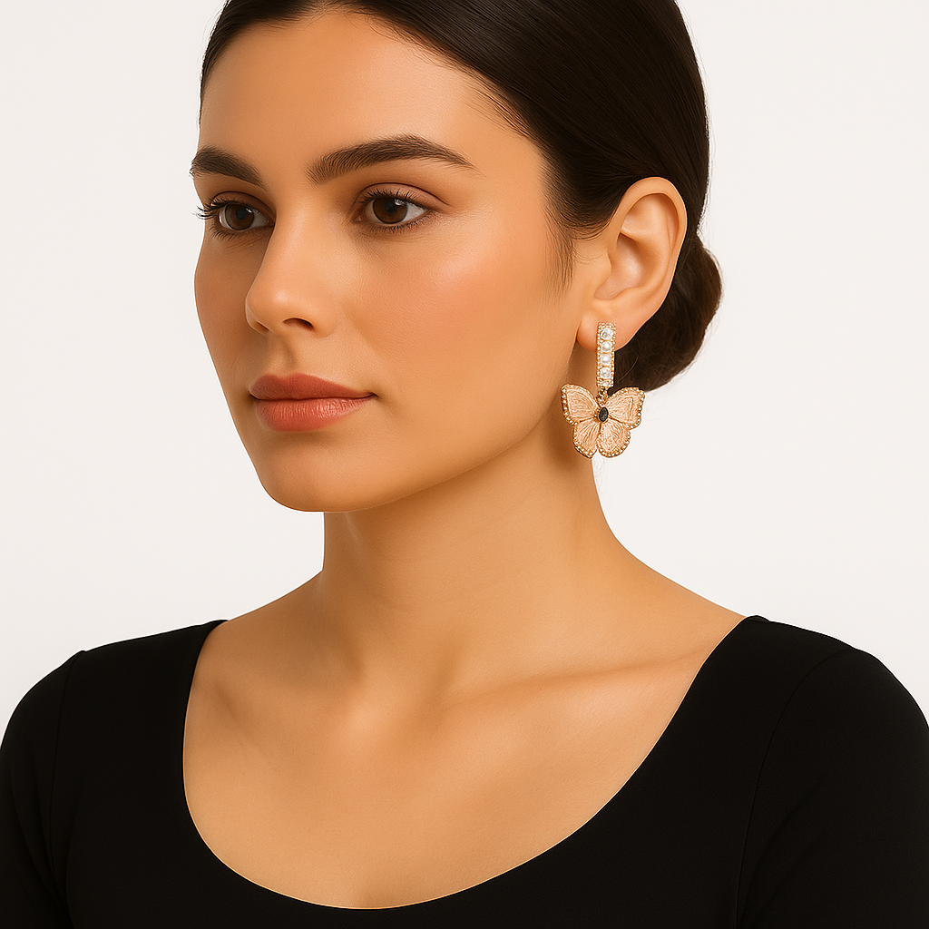 J-Elegant Butterfly Drop Earrings – Gold Plated with Crystal Detailing