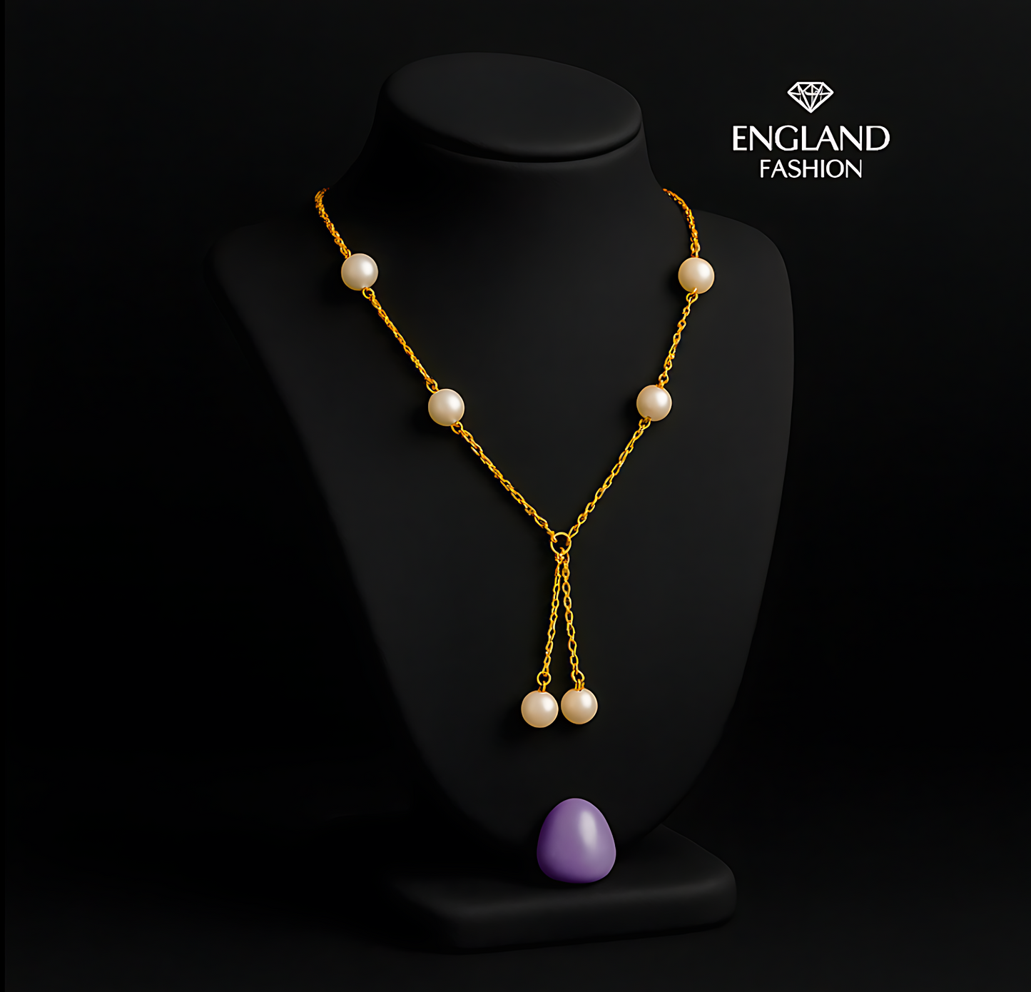 B- Regal Pearl Cascade – Signature Gold Necklace by England Fashion